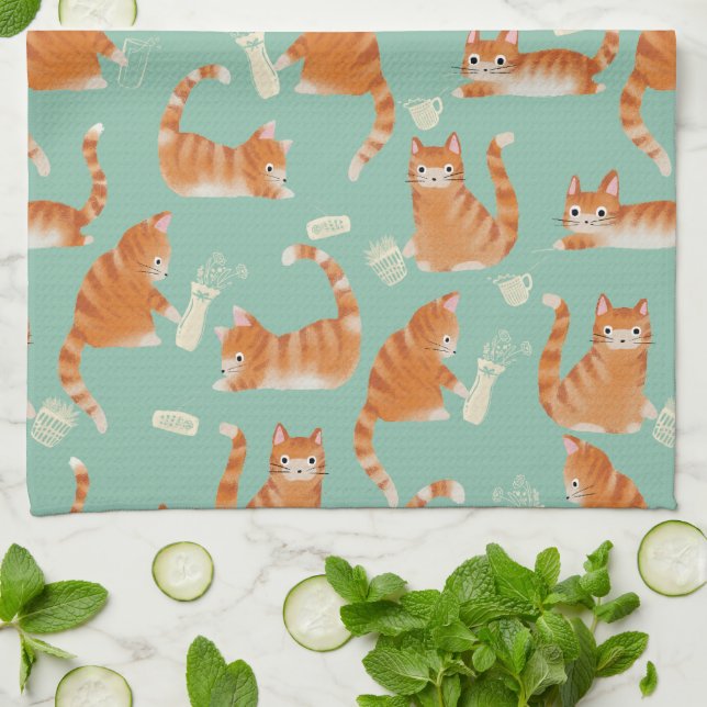 Bad Orange Tabby Cats Knocking Stuff Over Tea Towel (Folded)