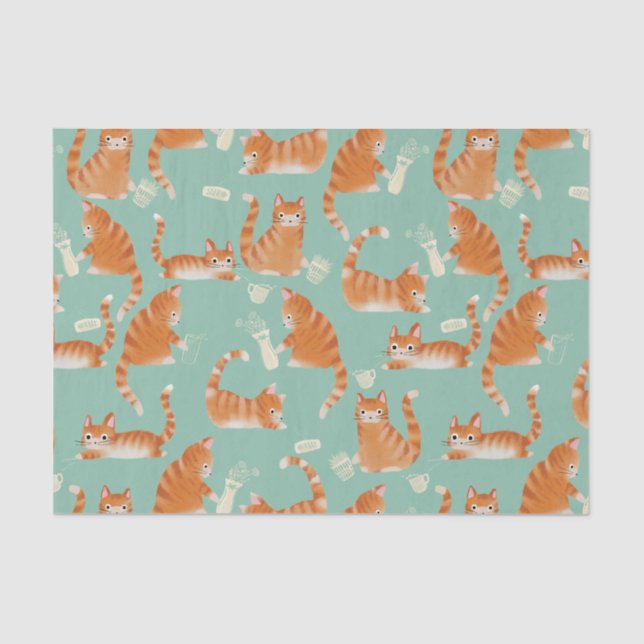 Bad Orange Tabby Cats Knocking Stuff Over Tissue Paper (Front)