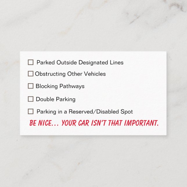 Bad Parking – You Suck at Parking Funny Car Decal  Business Card (Back)