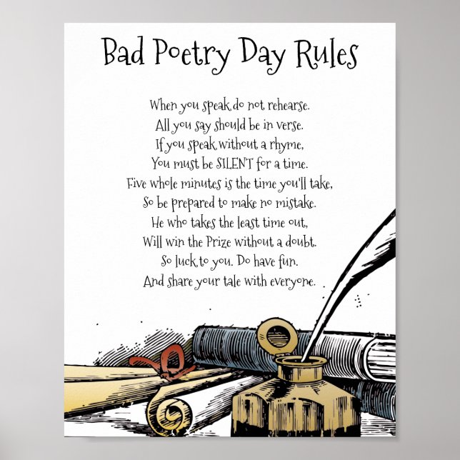 Bad Poetry Day Funny Game Rules Poem Poster (Front)