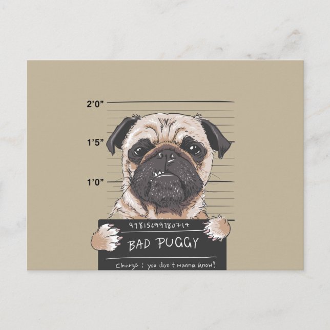 Bad Pug Dog in Jail Postcard (Front)