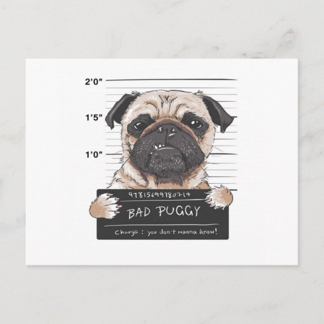 Bad Puggy Mug Shot Postcard (Front)