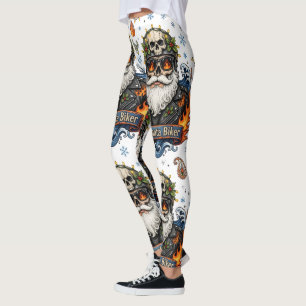 Bad Santa Biker Skull,Badass Biker Santa Christmas Leggings
