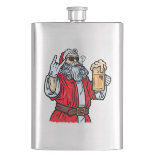 Bad Santa Claus, Rock, Beer and Cigar Hip Flask