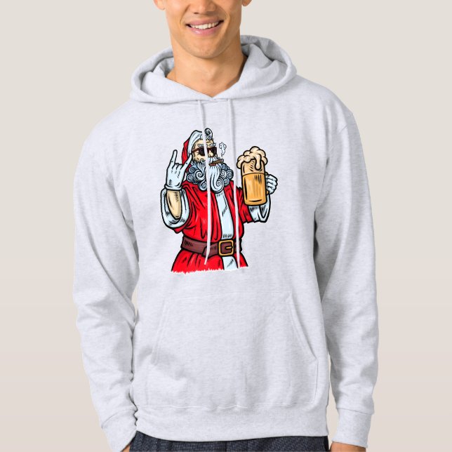 Bad Santa Claus, Rock, Beer and Cigar Hoodie (Front)