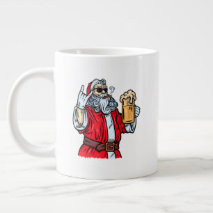 Bad Santa Claus, Rock, Beer and Cigar Large Coffee Mug