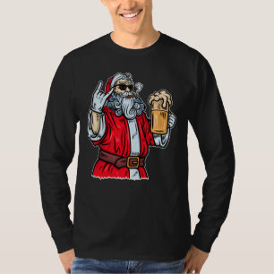 Bad Santa Claus, Rock, Beer and Cigar T-Shirt