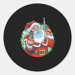 bad santa claus with guns - funny christmas classic round sticker