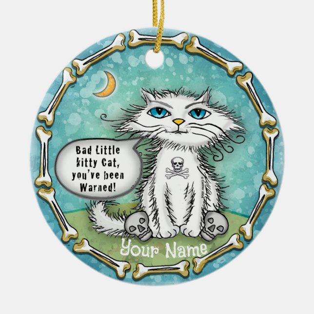 Bad Scraggles Cat  Ceramic Tree Decoration (Front)
