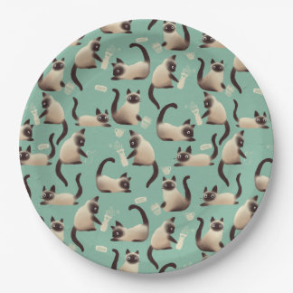 Bad Siamese Cats Knocking Stuff Over Paper Plate