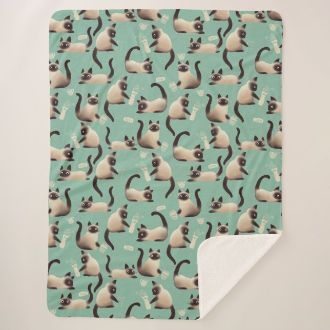 Bad Siamese Cats Knocking Stuff Over Sherpa Blanket (Front)