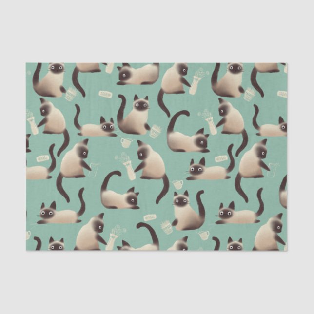 Bad Siamese Cats Knocking Stuff Over Tissue Paper (Front)