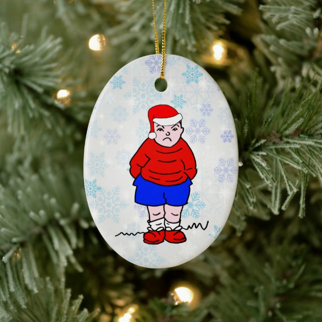 Bad Tempered Boy Christmas Ceramic Tree Decoration (Tree)