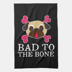 Bad To The Bone Fawn Pug And Crossbones Tea Towel