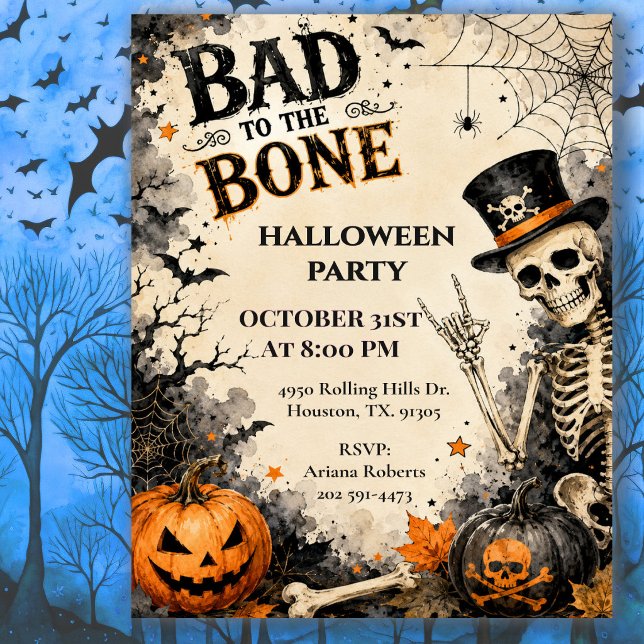 Bad To The Bone Halloween Party Invitation (Creator Uploaded)