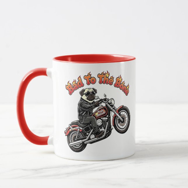 Bad To The Bone "Pugly Attitude" Pug Biker Mug (Left)