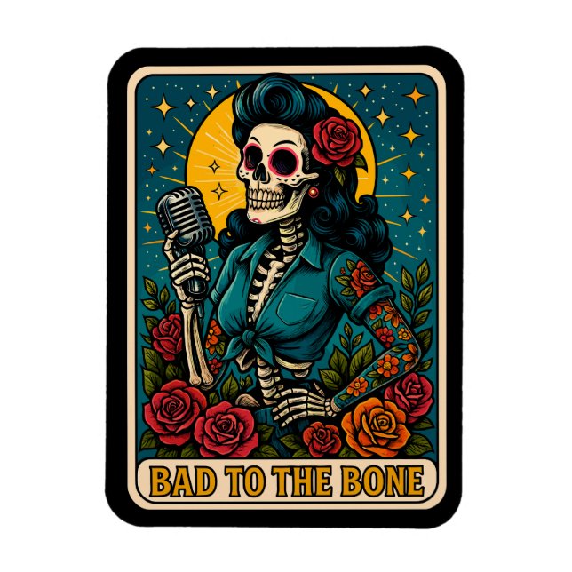 Bad to the Bone Retro Skeleton Singer Magnet (Vertical)
