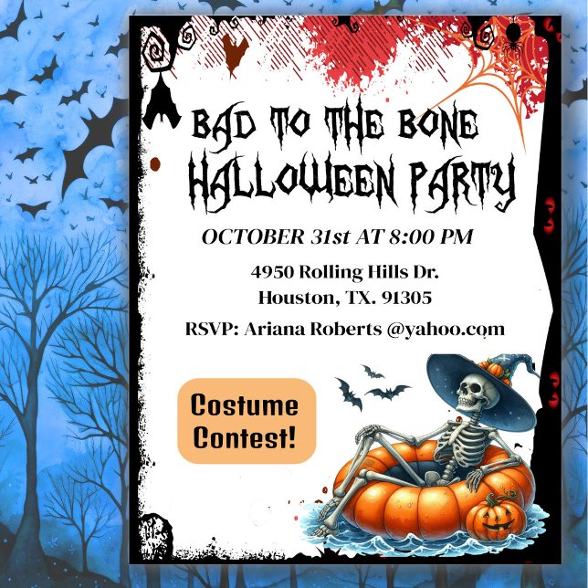 Bad To The Bone Skeleton Halloween Invitation (Creator Uploaded)