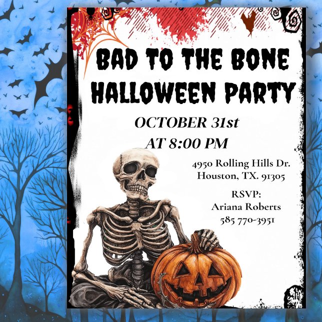 Bad To The Bone Skeleton Halloween Invitation (Creator Uploaded)
