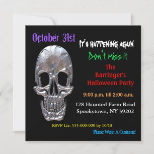 Bad to the Bone Skull Halloween Square Invitation