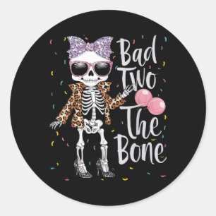 Bad Two The Bone 2nd Birthday Girl Halloween Leopa Classic Round Sticker