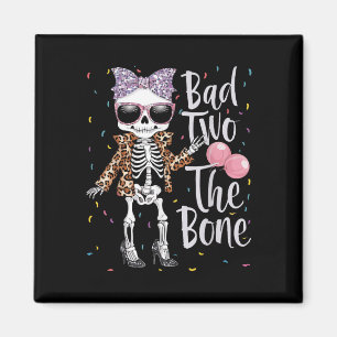 Bad Two The Bone 2nd Birthday Girl Halloween Leopa Magnet