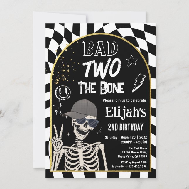 Bad TWO The Bone 2nd Birthday Halloween  Invitation (Front)