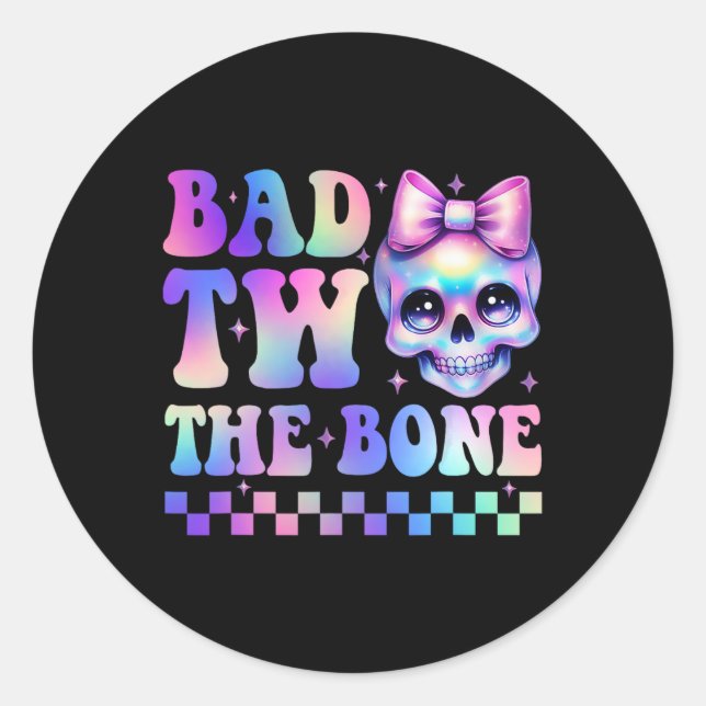 Bad Two The Bone 2nd Birthday Kid Girl Tie Dye Bir Classic Round Sticker (Front)