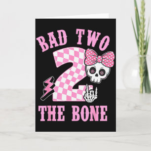 Bad Two The Bone Birthday 2 Years Old Pink Checker Card