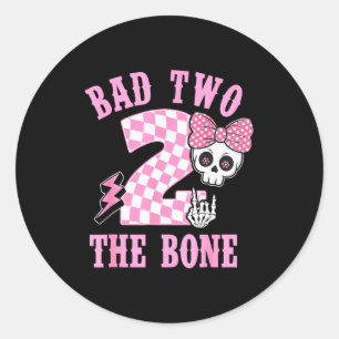 Bad Two The Bone Birthday 2 Years Old Pink Checker Classic Round Sticker