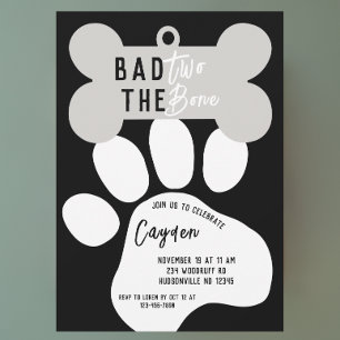 Bad Two The Bone Black Dog Second Birthday Invitation