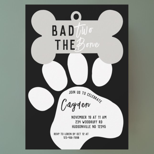 Bad Two The Bone Black Dog Second Birthday Invitation (Creator Uploaded)