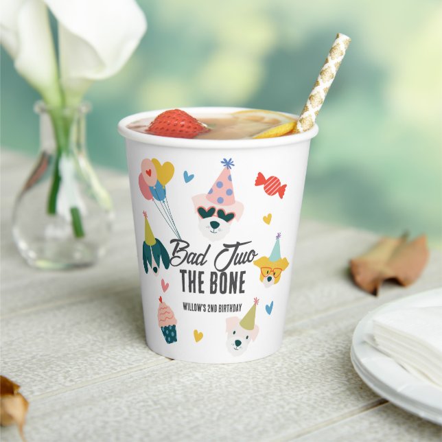 Bad Two the Bone Dogs Balloons 2nd Birthday Paper Cups (Insitu)