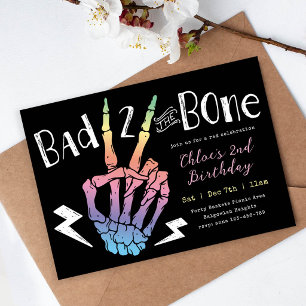 Bad TWO the Bone Girls Rainbow Second Birthday Invitation