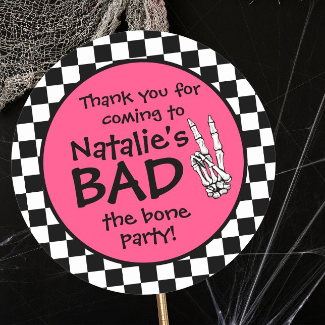 Bad Two The Bone Personalised 2nd Birthday Party Classic Round Sticker (Creator Uploaded)