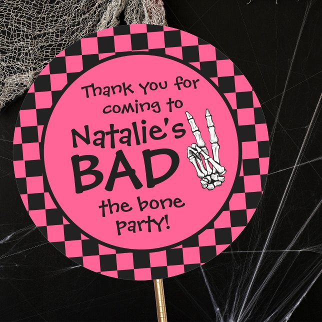 Bad Two The Bone Personalised 2nd Birthday Party Classic Round Sticker (Creator Uploaded)