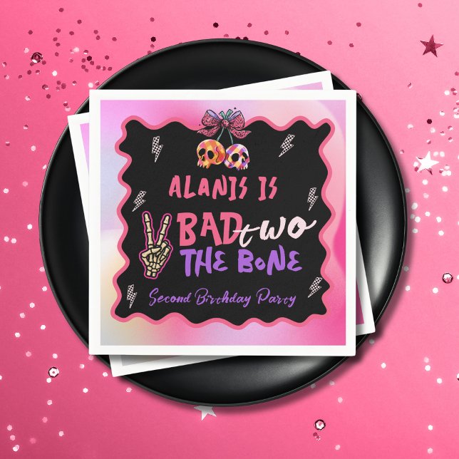 Bad Two The Bone Pink Purple 2nd Birthday Party Napkin (Creator Uploaded)