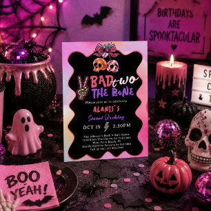 Bad Two The Bone Pink Purple Girl 2nd Birthday Invitation