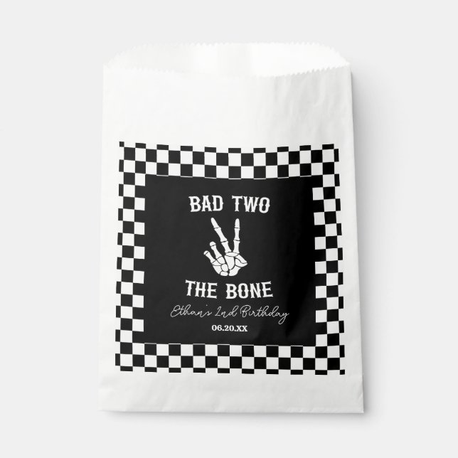 Bad Two The Bone Skeleton 2nd Birthday Party Favour Bags (Front)
