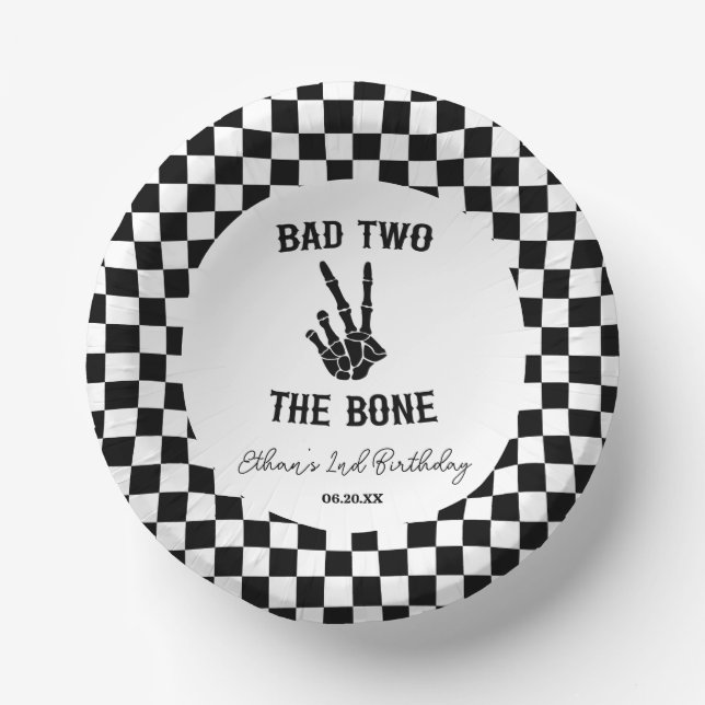 Bad Two The Bone Skeleton 2nd Birthday Party Paper Plate (Front)