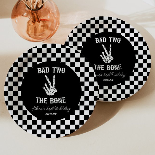 Bad Two The Bone Skeleton 2nd Birthday Party Paper Plate (Creator Uploaded)