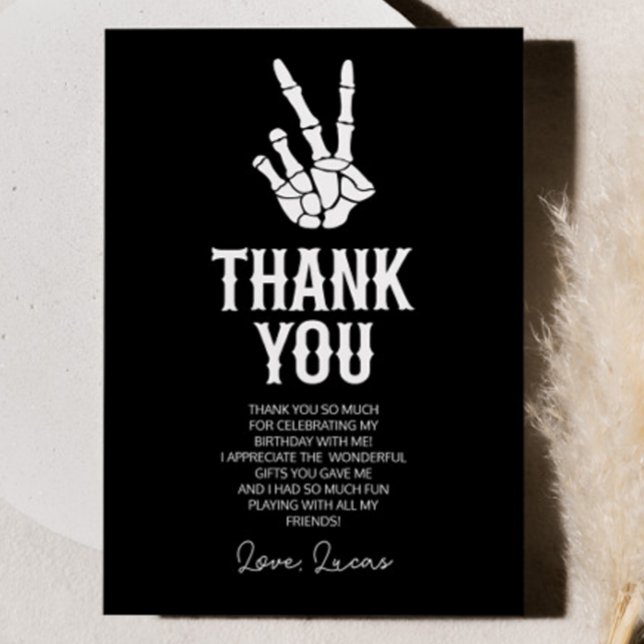 Bad Two The Bone Skeleton 2nd Birthday Party Thank You Card (Creator Uploaded)