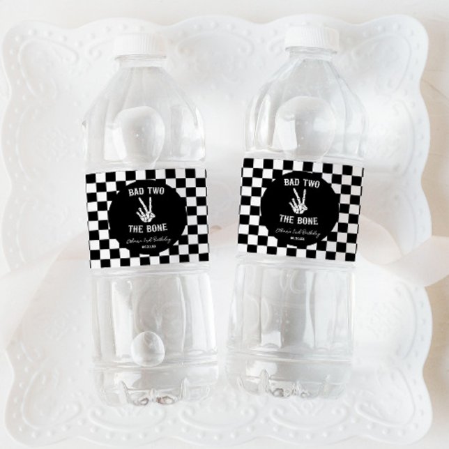 Bad Two The Bone Skeleton 2nd Birthday Party Water Bottle Label (Creator Uploaded)