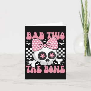 Bad Two The Bone Skull With Pink Bow For Halloween Card