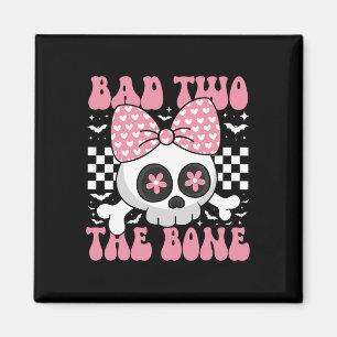 Bad Two The Bone Skull With Pink Bow For Halloween Magnet