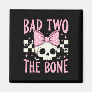 Bad Two The Bone Skull With Pink Bow For Halloween Magnet
