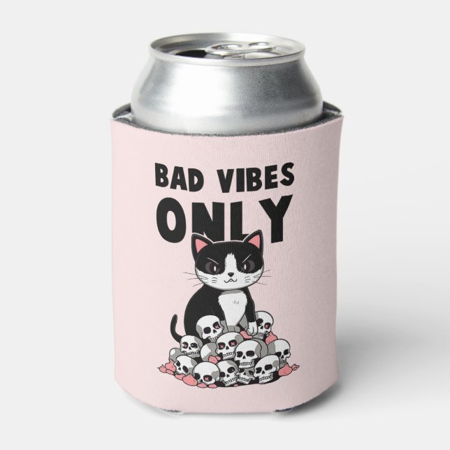 Bad Vibes Only – Cat & Skulls Can Cooler (Can Front)