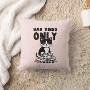 Bad Vibes Only – Cat & Skulls Cushion