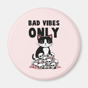 Bad Vibes Only – Cat & Skulls Magnet
