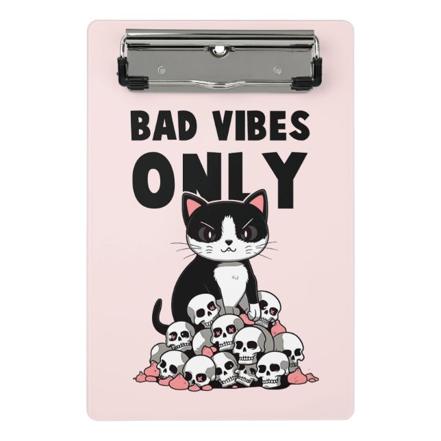 Bad Vibes Only – Cat & Skulls Mini Clipboard (Front)